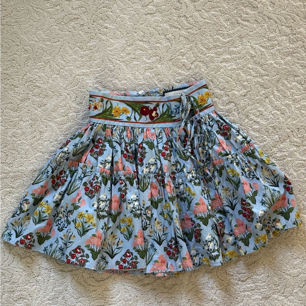 Agua Bendita Blue Floral Design Peplum Skirt